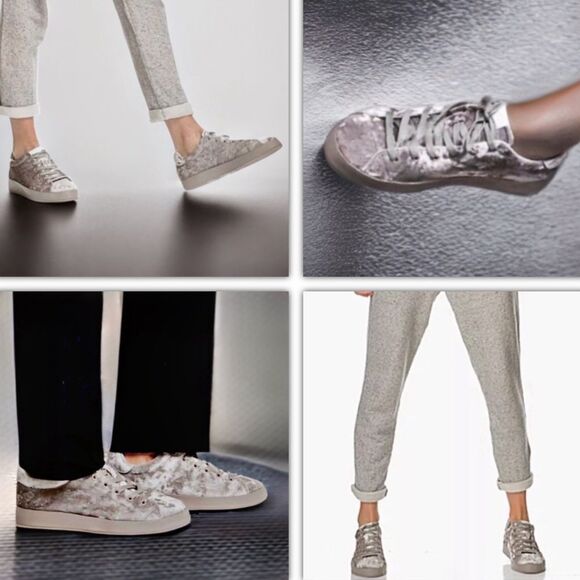 Rag & Bone Sneakers RB1 Low Top in Dove Crushed Velvet Silver Grey - Picture 5 of 17